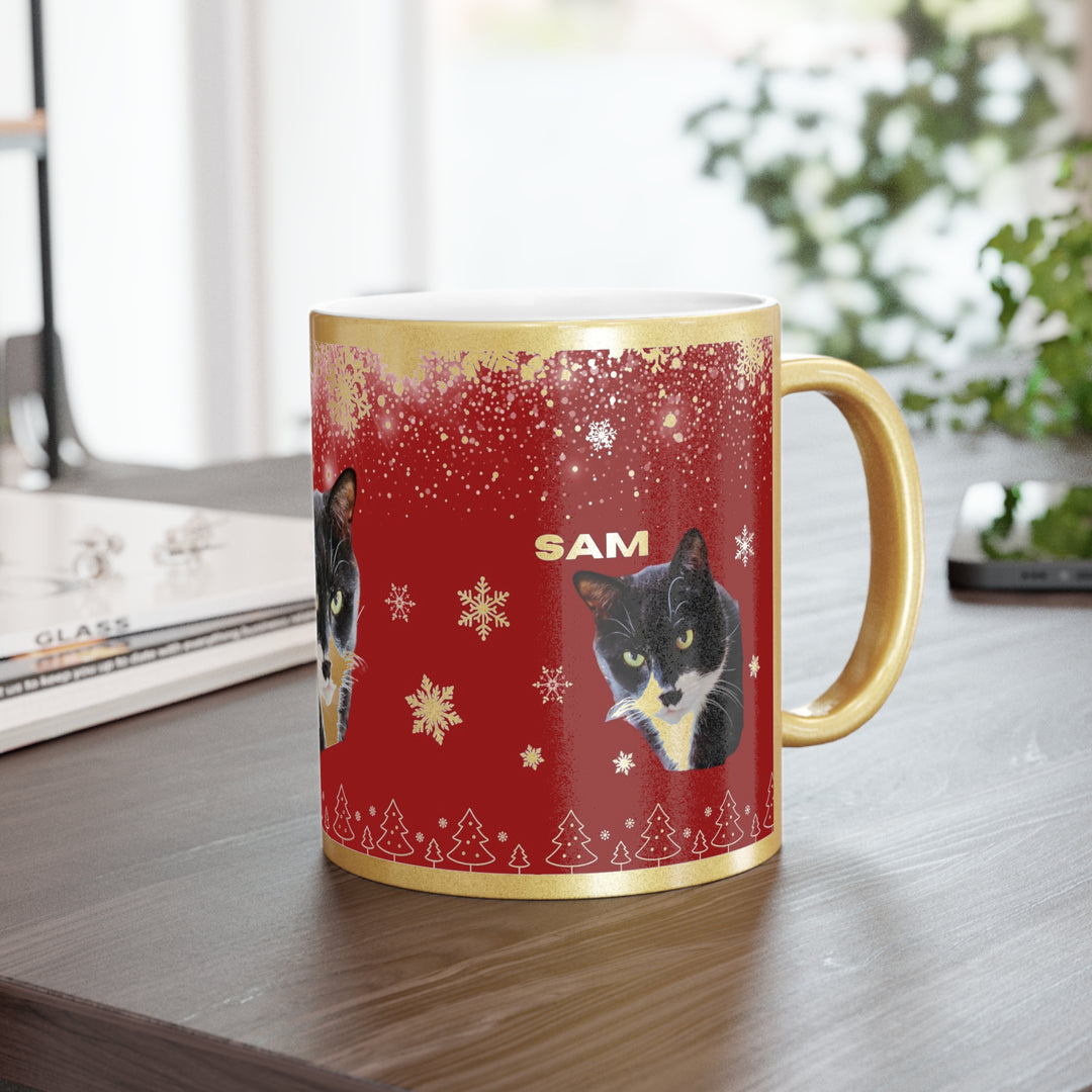 My cat "SAM" Christmas Cheer Metallic Mug (Gold)