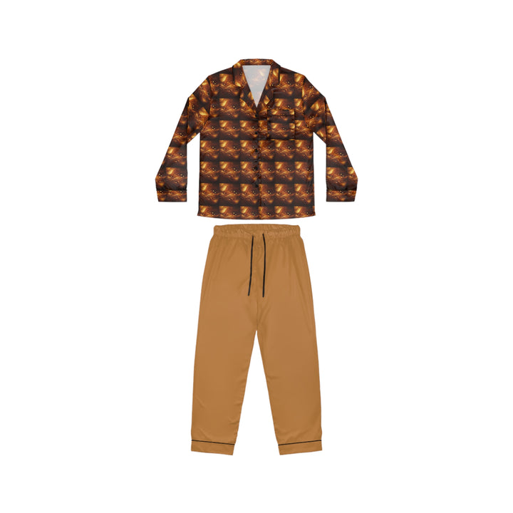 Women's Brown & Gold Satin Pajamas (AOP)