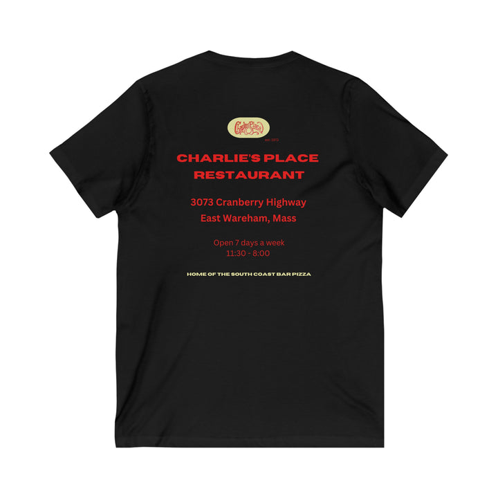 Charlie's Place Work T-shirt, V-Neck, two sided (front & back), 6 colors, 5 sizes