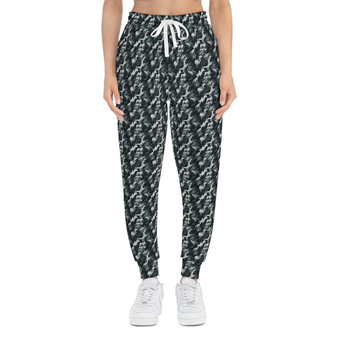 White-Green Camo Unisex Athletic Joggers. 1 color, 6 sizes