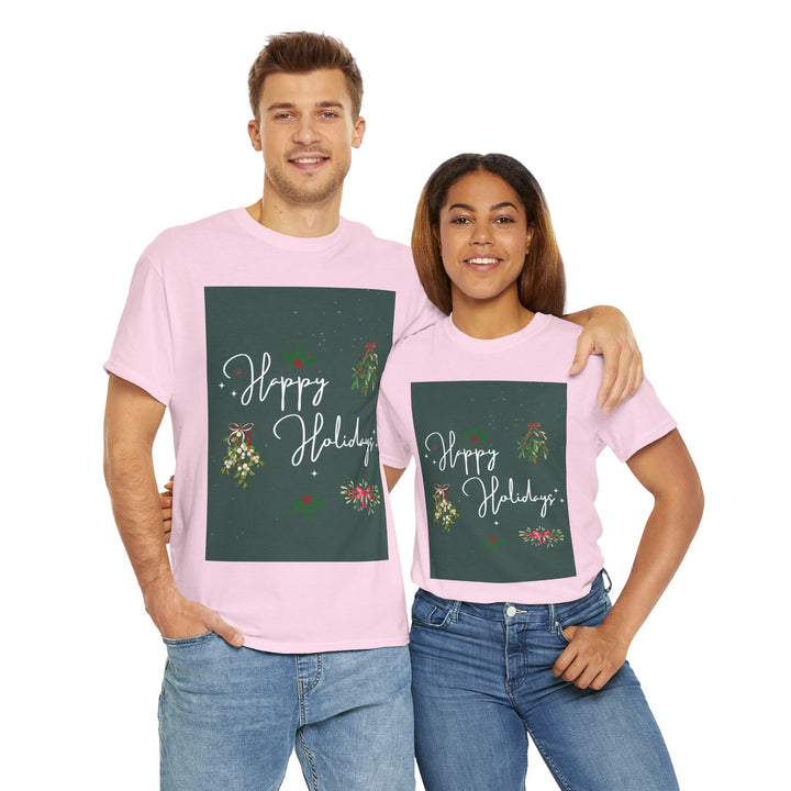 Happy Holidays & Mistletoe T-shirt, Unisex, Christmas, 10 colors, 8 sizes