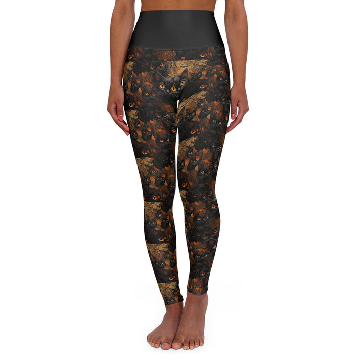 Woman's Black Cat Halloween High Waisted Yoga Leggings