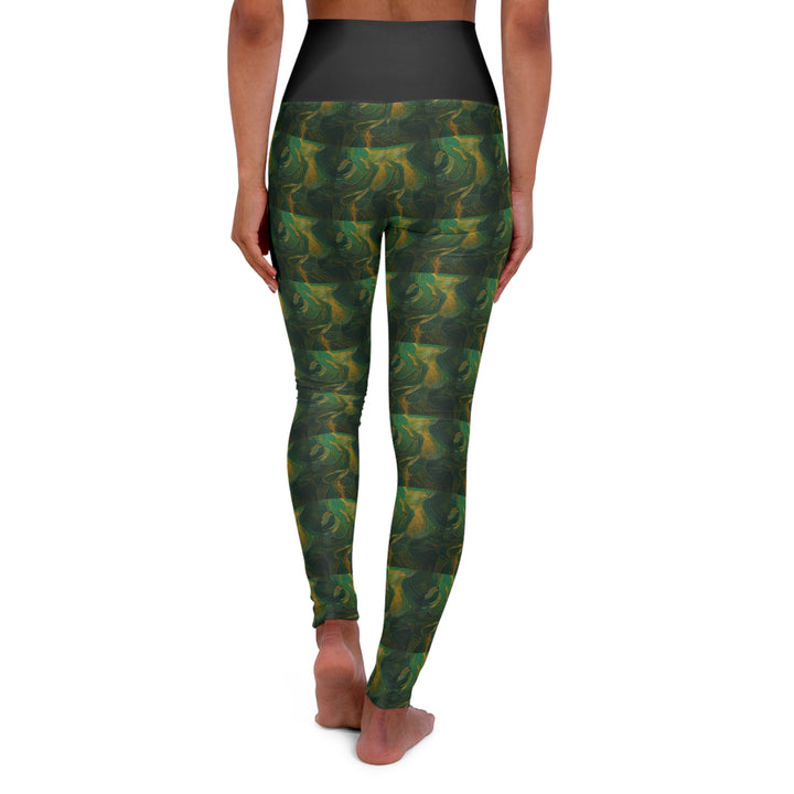 Woman's Green Swirl High Waisted Yoga Leggings