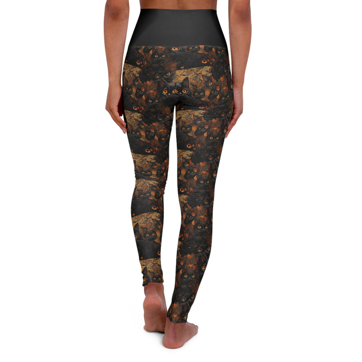 Woman's Black Cat Halloween High Waisted Yoga Leggings