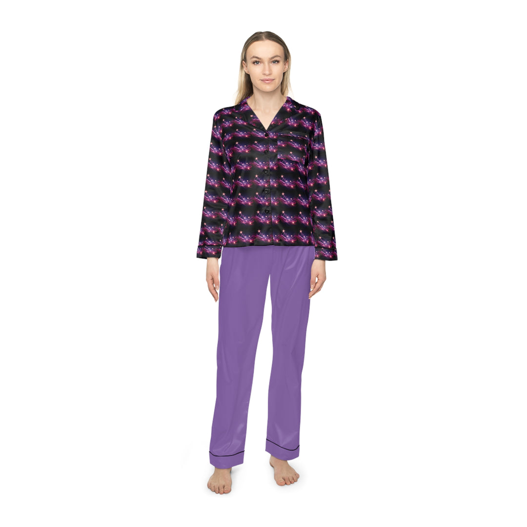 Women's Purple & Gold Satin Pajamas (AOP)