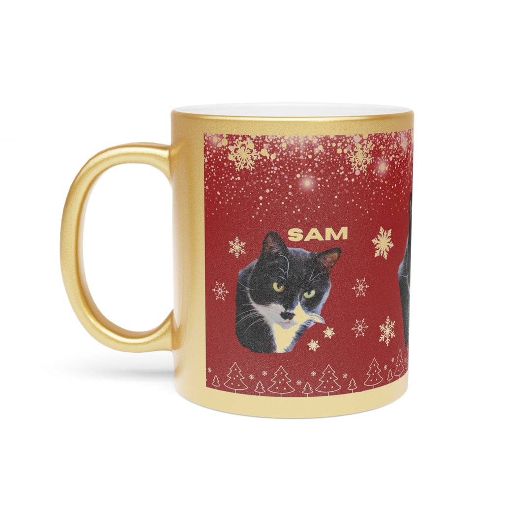 My cat "SAM" Christmas Cheer Metallic Mug (Gold)