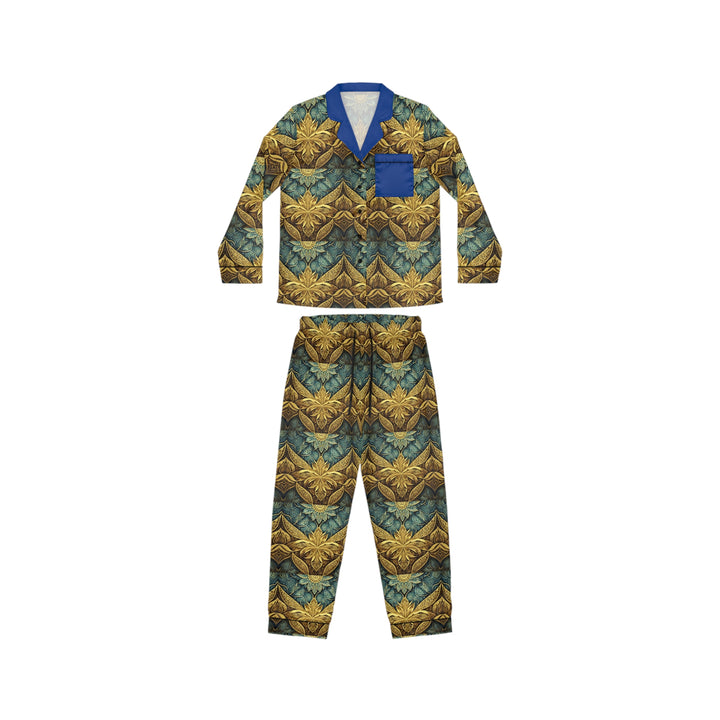 Women's Gold & Blue AOP Print Satin Pajamas