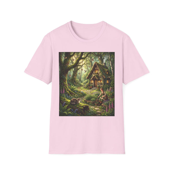 Enchanted Forest Cottage T-Shirt — Fairy Woodland Cabin Art Tee