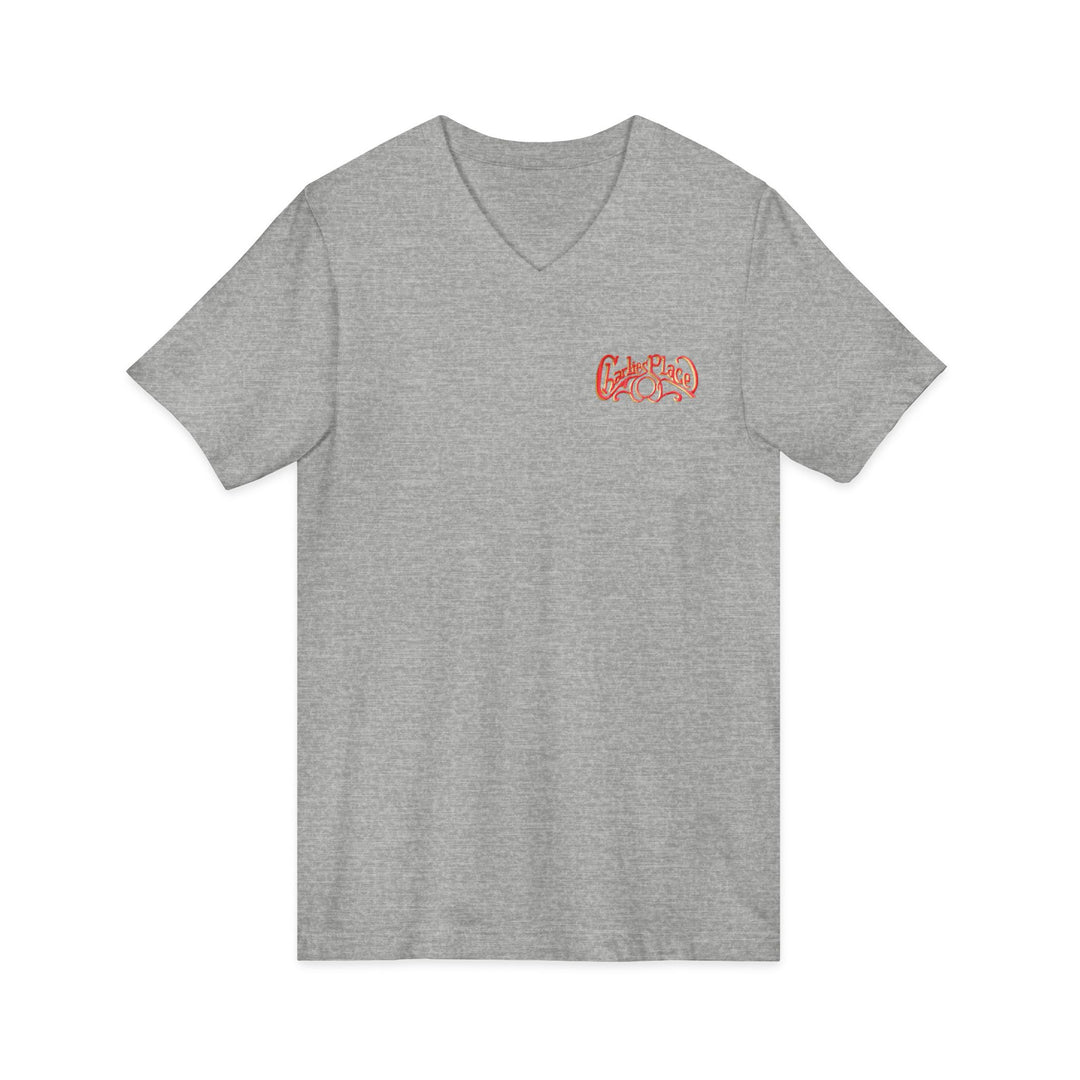 Charlie's Place Work T-shirt, V-Neck, two sided (front & back), 6 colors, 5 sizes