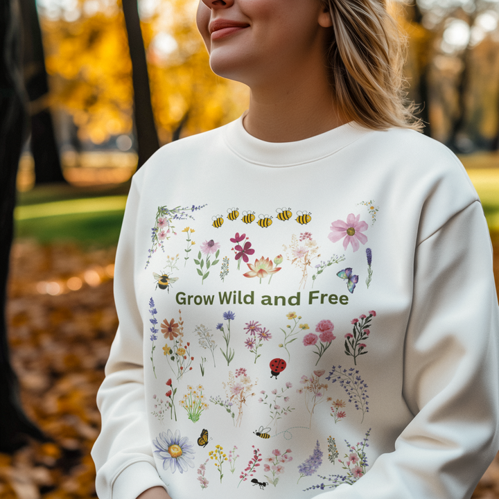 Garden Wild and Free Sweatshirt Wild Flowers unisex, available in 4 colors & 6 sizes