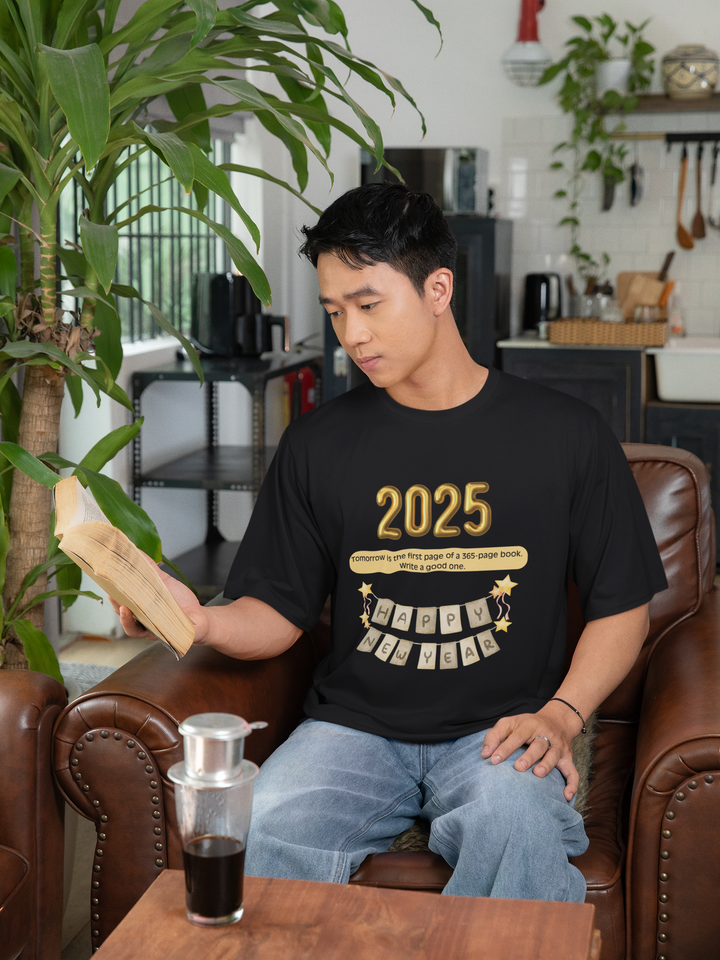 Happy New Year Book T-shirt, Unisex, Christmas, 8 colors, 8 sizes
