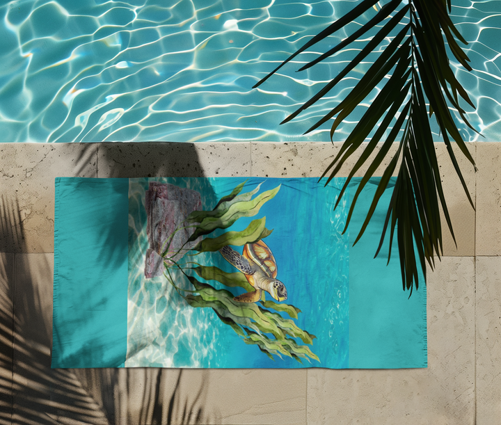 Lazy Turtle Beach Towel - Tropical Beach Towel, Summer Pool Accessory, Vacation Essentials, Fun Beach Design